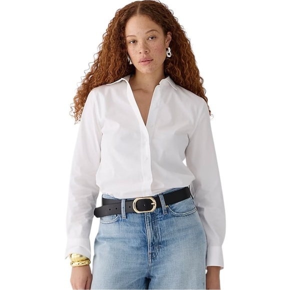 J. Crew Tops - J Crew White Wren Slim Shirt Stretch Cotton Poplin Button Up Collar Women Size 2